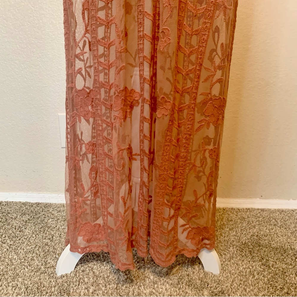 Socialite Nordstrom Lace Overlay Romper Boho Maxi Dress Dusty Pink Size Large - Picture 5 of 16